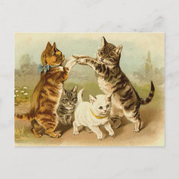 Katzen, die Vintage Illustration spielen Postkarte