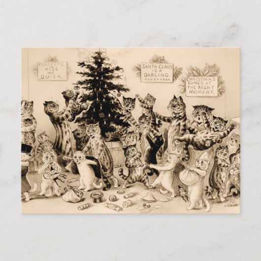 Katzen, die von Louis Wain Weihnachtsbaum schmücke Postkarte (Vorderseite)