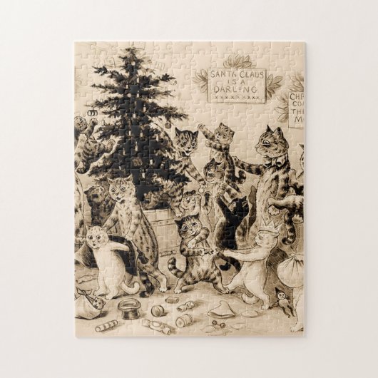 Katzen, die von Louis Wain Weihnachtsbaum schmücke Puzzle (Vertikal)