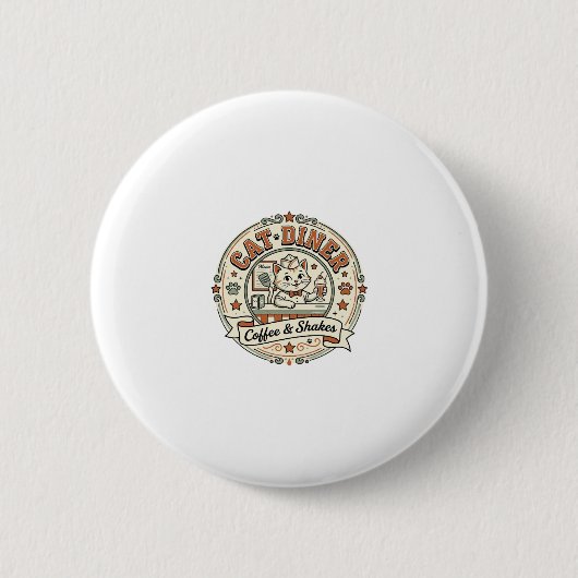 Katzen-Diner Retro-Restaurant Katze Vintage V Button (Vorderseite)