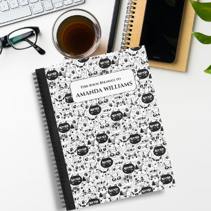 Katzen Doodle Schwarz-Weiß-Notebook für Kinder Notizblock