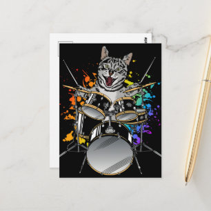 Katzen-Drummer spielt Schlagzeug Postkarte
