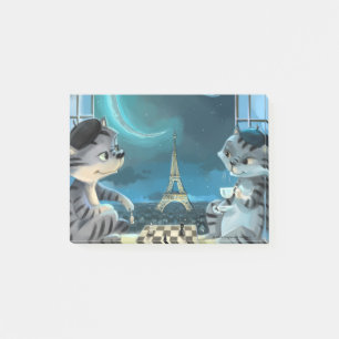 Katzen Eiffelturm - Nacht Notizen 4" x 3" 