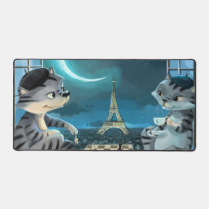 Katzen Eiffelturm - Nacht Schreibtischunterlage