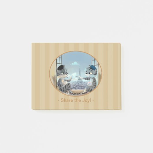Katzen & Eiffelturm – Paris JoyNotes 4" x 3" Post-it Klebezettel (Vorderseite)