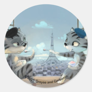 Katzen & Eiffelturm - Paris Runde Aufkleber