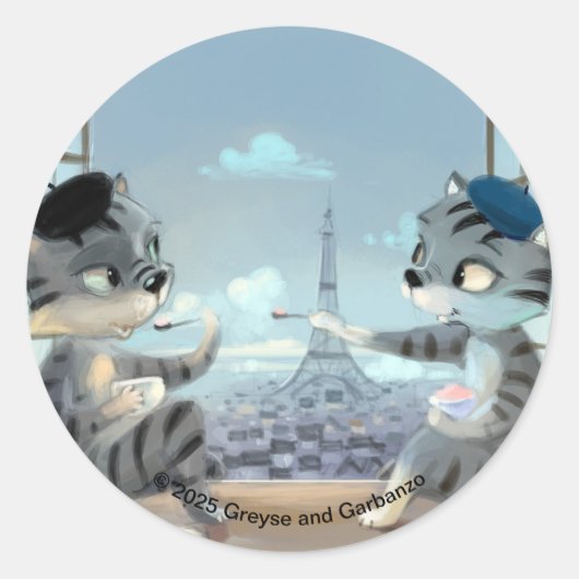 Katzen & Eiffelturm - Paris Runde Aufkleber (Vorderseite)