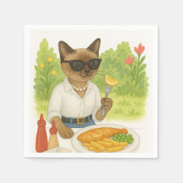 Katzen essen Fisch und Chips in London England Serviette