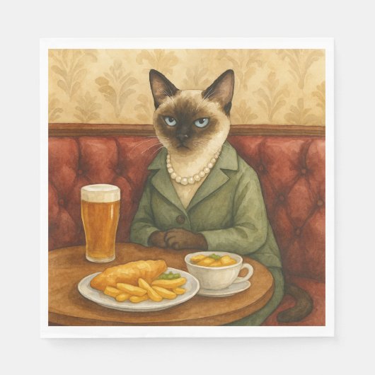 Katzen essen Fisch und Chips in London England Serviette (Vorderseite)