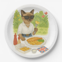 Katzen essen in London Fisch und Chips Pappteller