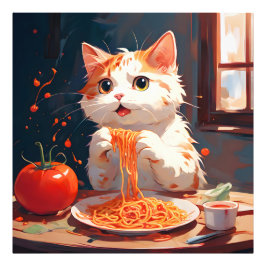 Katzen essen Spaghetti Fotodruck