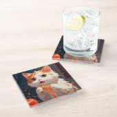 Katzen essen Spaghetti Glasuntersetzer (Schrägansicht)