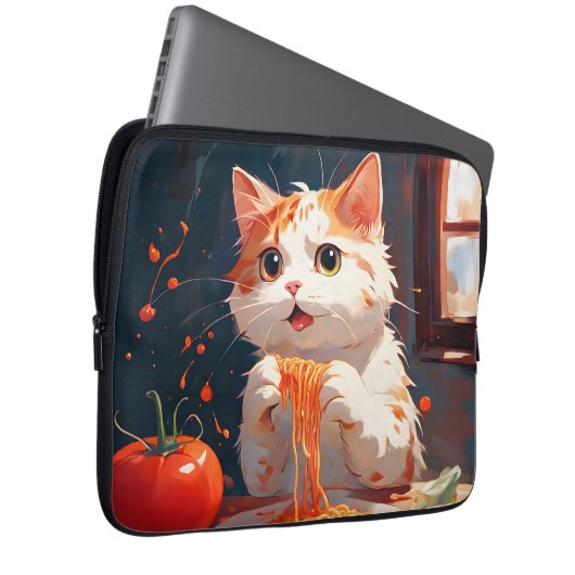 Katzen essen Spaghetti Laptopschutzhülle (Vorne Rechts)