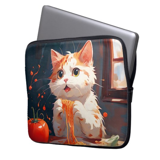 Katzen essen Spaghetti Laptopschutzhülle (Vorderseite Links)