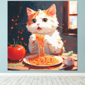 Katzen essen Spaghetti Leinwanddruck (Insitu (Holzboden))