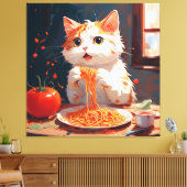 Katzen essen Spaghetti Leinwanddruck (Insitu (Wohnzimmer))