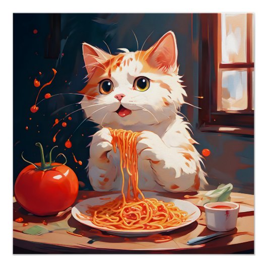 Katzen essen Spaghetti Poster (Vorderseite)