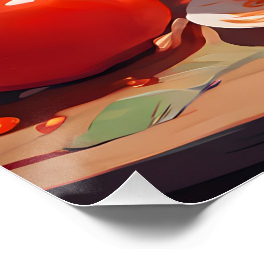 Katzen essen Spaghetti Poster (Ecke)