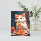 Katzen essen Spaghetti Postkarte (Stehend Vorderseite)