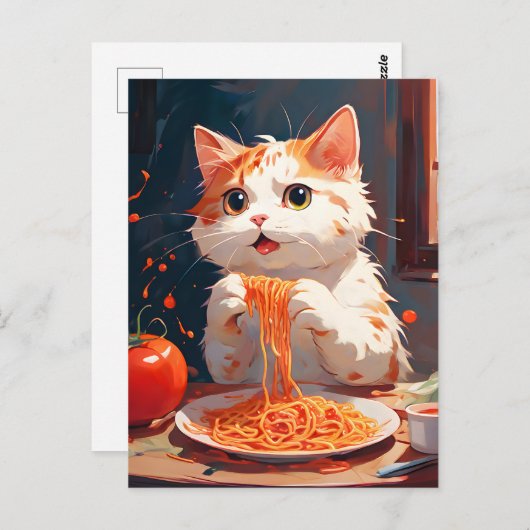 Katzen essen Spaghetti Postkarte (Vorne/Hinten)