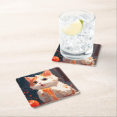 Katzen essen Spaghetti Rechteckiger Pappuntersetzer (Vor Ort)