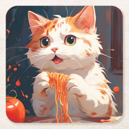 Katzen essen Spaghetti Rechteckiger Pappuntersetzer