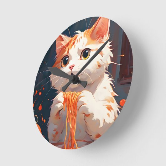 Katzen essen Spaghetti Runde Wanduhr (Winkel)