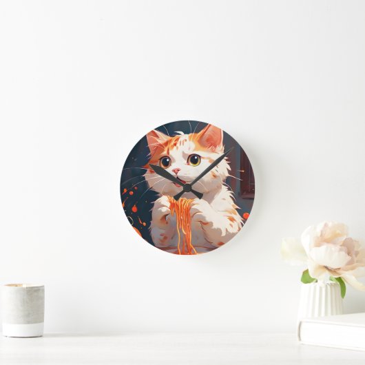 Katzen essen Spaghetti Runde Wanduhr (Zuhause)