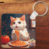 Katzen essen Spaghetti Schlüsselanhänger (Rückseite)