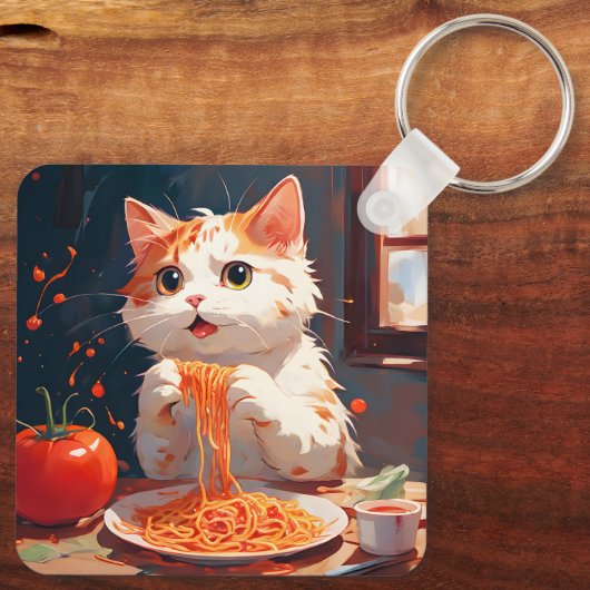 Katzen essen Spaghetti Schlüsselanhänger (Rückseite)
