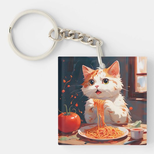 Katzen essen Spaghetti Schlüsselanhänger (Vorderseite)
