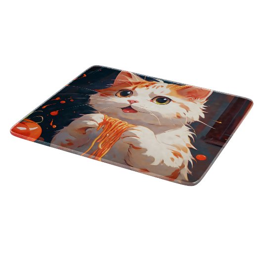 Katzen essen Spaghetti Schneidebrett (Ecke)