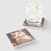 Katzen essen Spaghetti Steinuntersetzer (Seitenansicht)