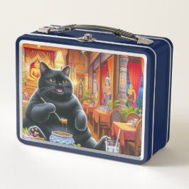 Katzen essen thailändische Speisen im thailändisch Metall Brotdose