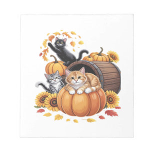 Katzen Fall Herbst Kürbisse Erntedank Sonnenblume  Notizblock