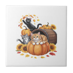 Katzen Fall Herbst Kürbisse Erntedankfest Sonnenbl Fliese