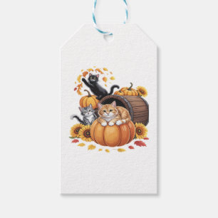 Katzen fallen Herbst-Kürbisse Erntedank Sonnenblum Geschenkanhänger