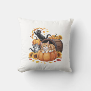 Katzen Fallen Herbst Kürbisse Erntedankfest Sonnen Kissen