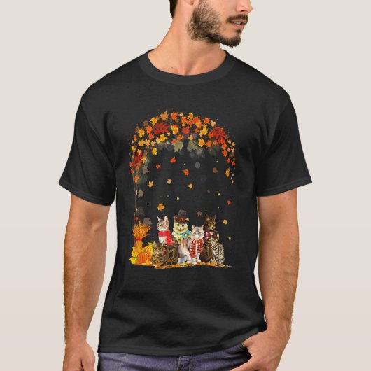 Katzen fallen Herbstblatt Baum  Katze T-Shirt (Vorderseite)
