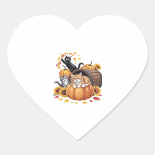 Katzen fallen Herbstpumpen Erntedank Sonnenblume C Herz-Aufkleber