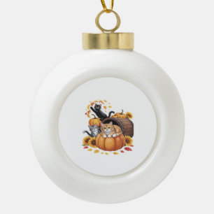 Katzen fallen Herbstpumpen Erntedank Sonnenblume C Keramik Kugel-Ornament