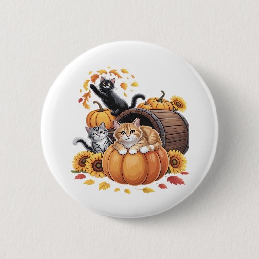 Katzen fallen Herbstpumpen Erntedank Sonnenblume O Button (Vorderseite)