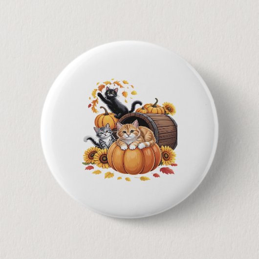 Katzen fallen Herbstpumpen Erntedank Sonnenblume O Button (Vorderseite)