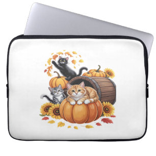 Katzen fallen Herbstpumpen Erntedank Sonnenblume O Laptopschutzhülle