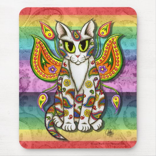 Katzen-Fantasie-Kunst Mousepad Regenbogen-Paisleys (Vorne)