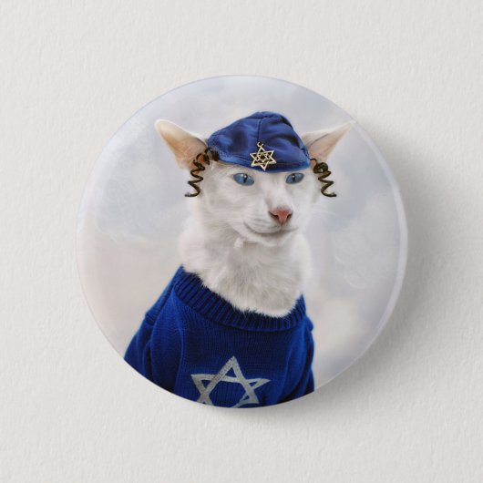 Katzen-Feiertags-Knopf Chanukkas Payot Button (Vorderseite)