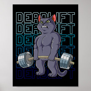 Katzen Fitnessstudio Deadlift Krafttraining Männer Poster