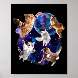 Katzen fliegen in Galaxie Vintage 90er lustige Gal Poster