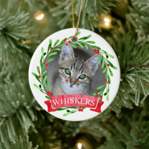 Katzen-Foto-Weihnachtskranz Keramik Ornament