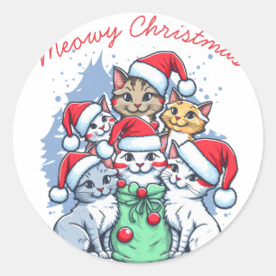 Katzen Frohe Weihnachten, Meowy Weihnachten, Lusti Runder Aufkleber